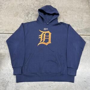 vintage detroit tigers majestic navy big logo hoodie size large